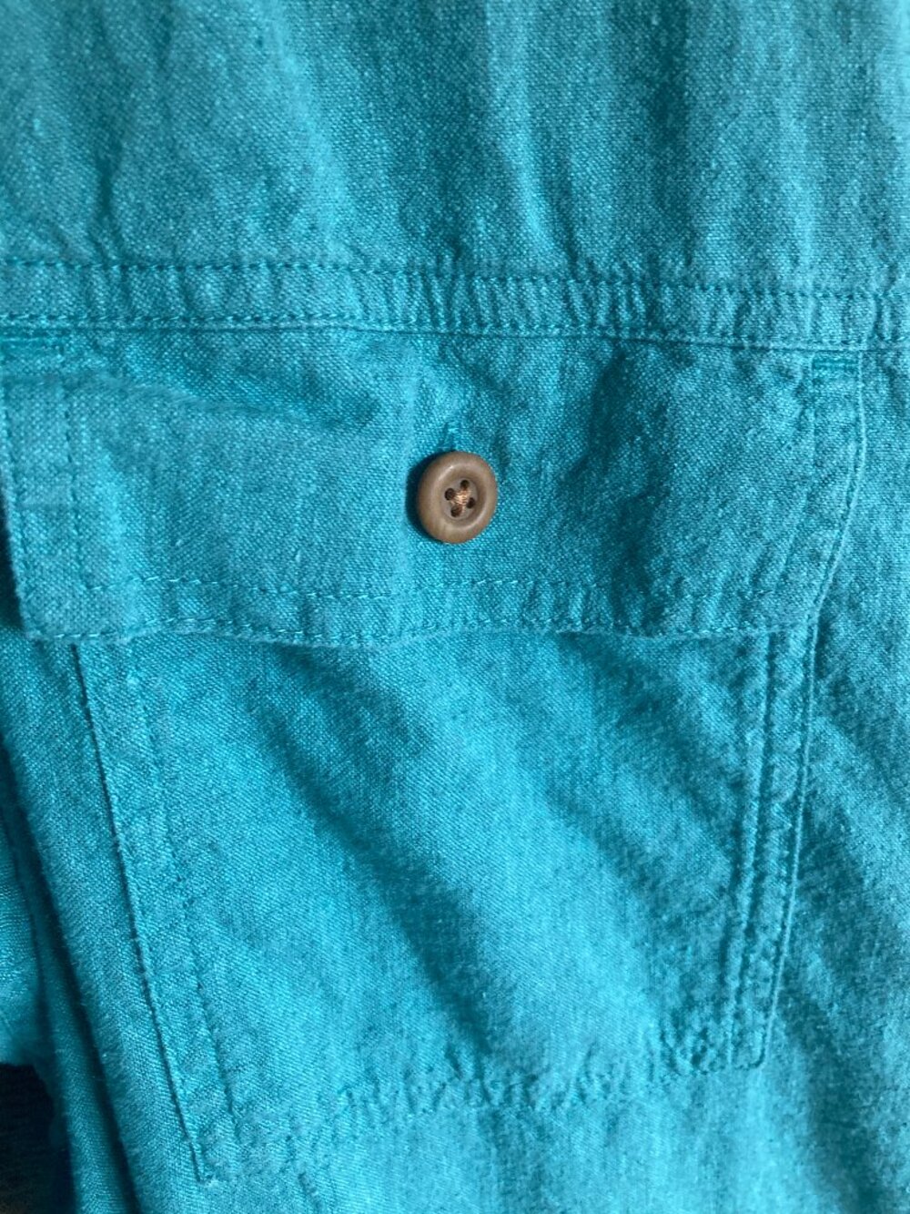 Duluth Trading Co. Artisan Hemp Duster Shirt, aqua, large, EUC - Picture 6 of 6